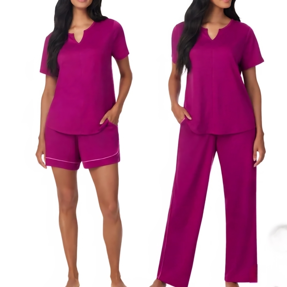 BNWT Carole Hochman XXL Magenta Pink 3pc Pajama Set Loungewear Crepe Knit Luxury